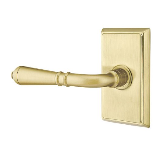 Emtek Privacy Left Handed Turino Door Lever With Rectangular Rose in Satin Brass