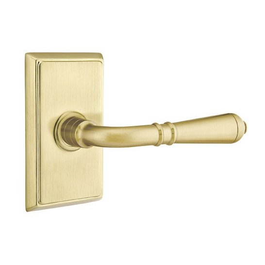 Emtek Privacy Right Handed Turino Door Lever With Rectangular Rose in Satin Brass