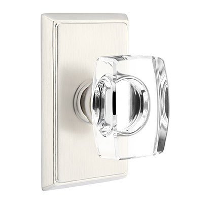 Emtek Windsor Privacy Door Knob with Rectangular Rose in Satin Nickel