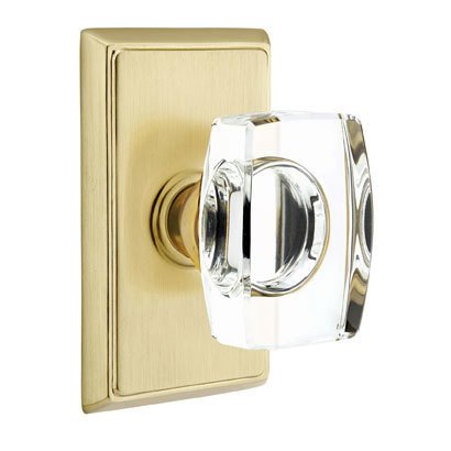 Emtek Windsor Privacy Door Knob with Rectangular Rose in Satin Brass