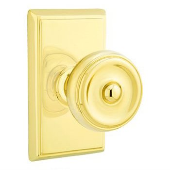 Emtek Privacy Waverly Door Knob With Rectangular Rose in Polished Brass