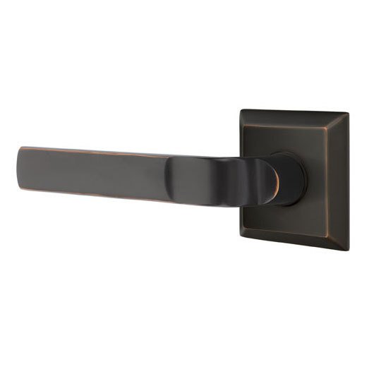 Emtek Privacy Aston Left Handed Lever with Quincy Rose in Oil Rubbed Bronze