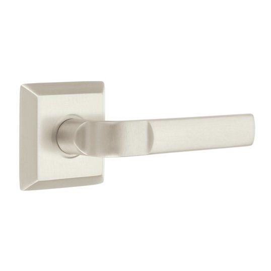 Emtek Privacy Aston Right Handed Lever with Quincy Rose in Satin Nickel
