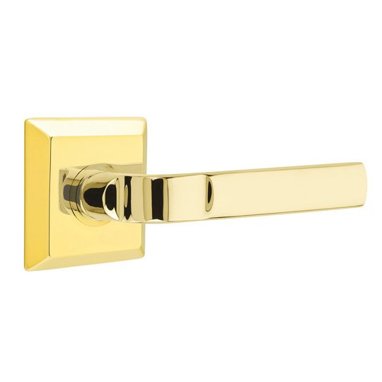 Emtek Privacy Aston Right Handed Lever with Quincy Rose in Unlacquered Brass