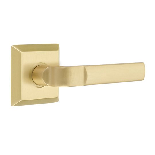 Emtek Privacy Aston Right Handed Lever and Quincy Rose in Satin Brass With Concealed Screws
