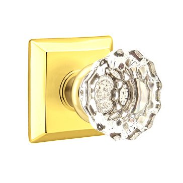 Emtek Astoria Privacy Door Knob and Quincy Rose with Concealed Screws in Unlacquered Brass