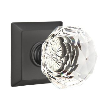 Emtek Diamond Privacy Door Knob with Quincy Rose in Flat Black