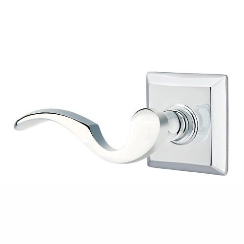 Emtek Privacy Left Handed Cortina Door Lever With Quincy Rose in Polished Chrome