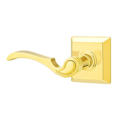 Emtek Privacy Left Handed Coventry Lever With Quincy Rose in Unlacquered Brass