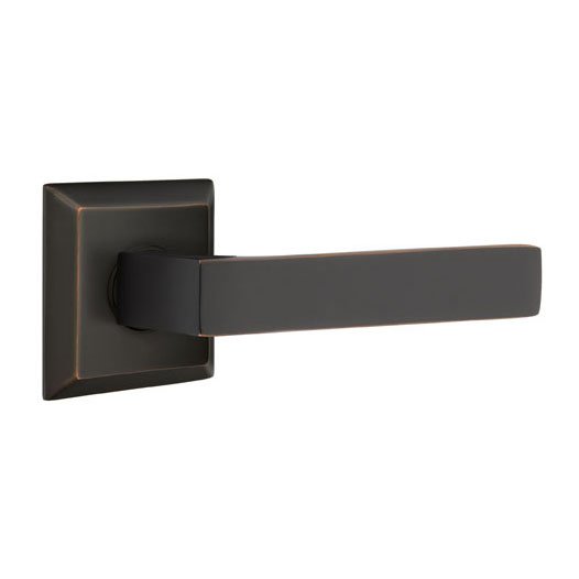 Emtek Privacy Dumont Right Handed Lever and Quincy Rose in Oil Rubbed Bronze with Concealed Screws