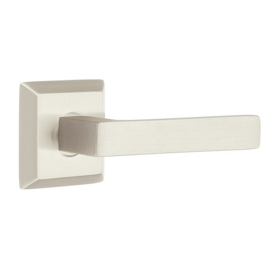 Emtek Privacy Dumont Right Handed Lever and Quincy Rose in Satin Nickel with Concealed Screws