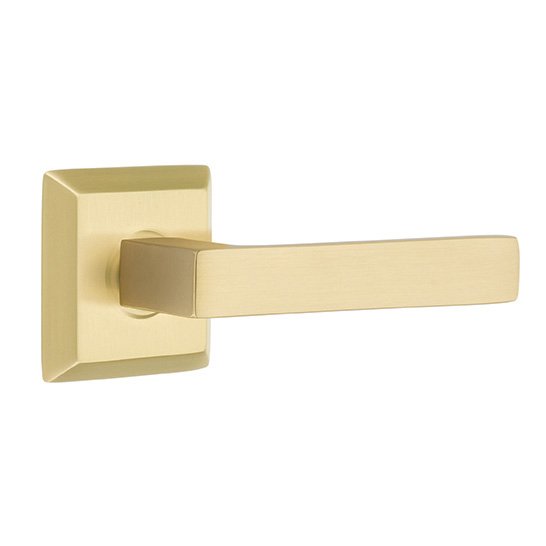 Emtek Privacy Dumont Right Handed Lever and Quincy Rose in Satin Brass with Concealed Screws