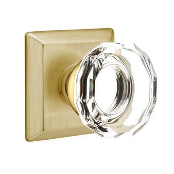 Emtek Lowell Privacy Door Knob and Quincy Rose with Concealed Screws in Satin Brass
