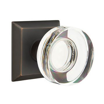 Emtek Modern Disc Glass Privacy Door Knob with Quincy Rose in Oil Rubbed Bronze