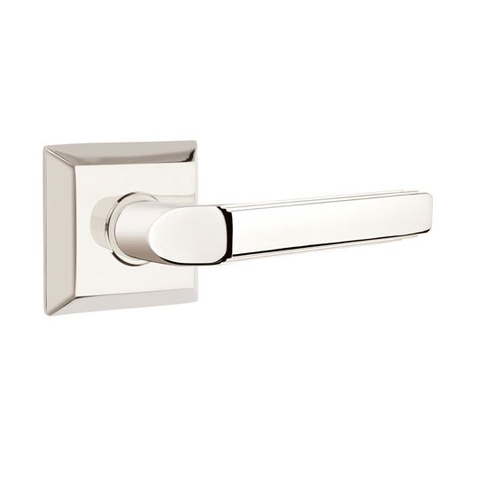 Emtek Privacy Right Handed Milano Door Lever With Quincy Rose in Polished Nickel