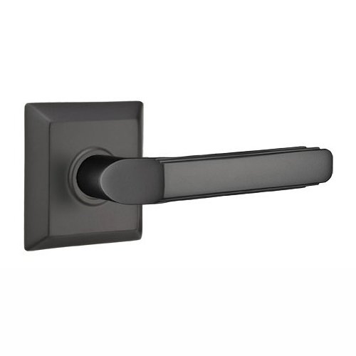 Emtek Privacy Right Handed Milano Door Lever With Quincy Rose in Flat Black
