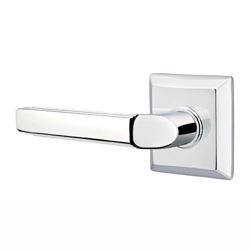 Emtek Privacy Left Handed Milano Door Lever With Quincy Rose in Polished Chrome