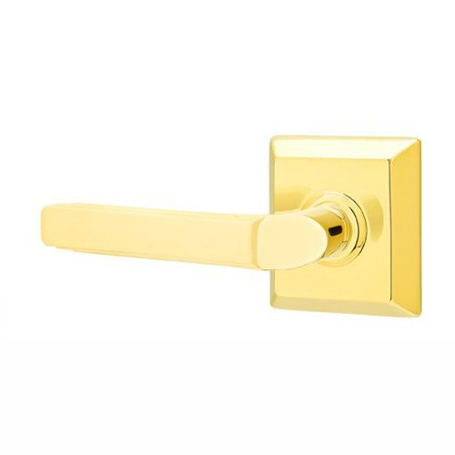 Emtek Privacy Left Handed Milano Door Lever With Quincy Rose in Polished Brass