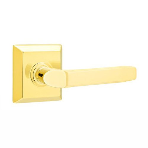 Emtek Privacy Right Handed Milano Door Lever With Quincy Rose in Unlacquered Brass