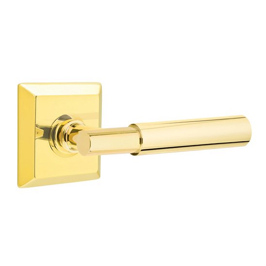 Emtek Privacy Myles Right Handed Lever and Quincy Rose in Unlacquered Brass with Concealed Screws