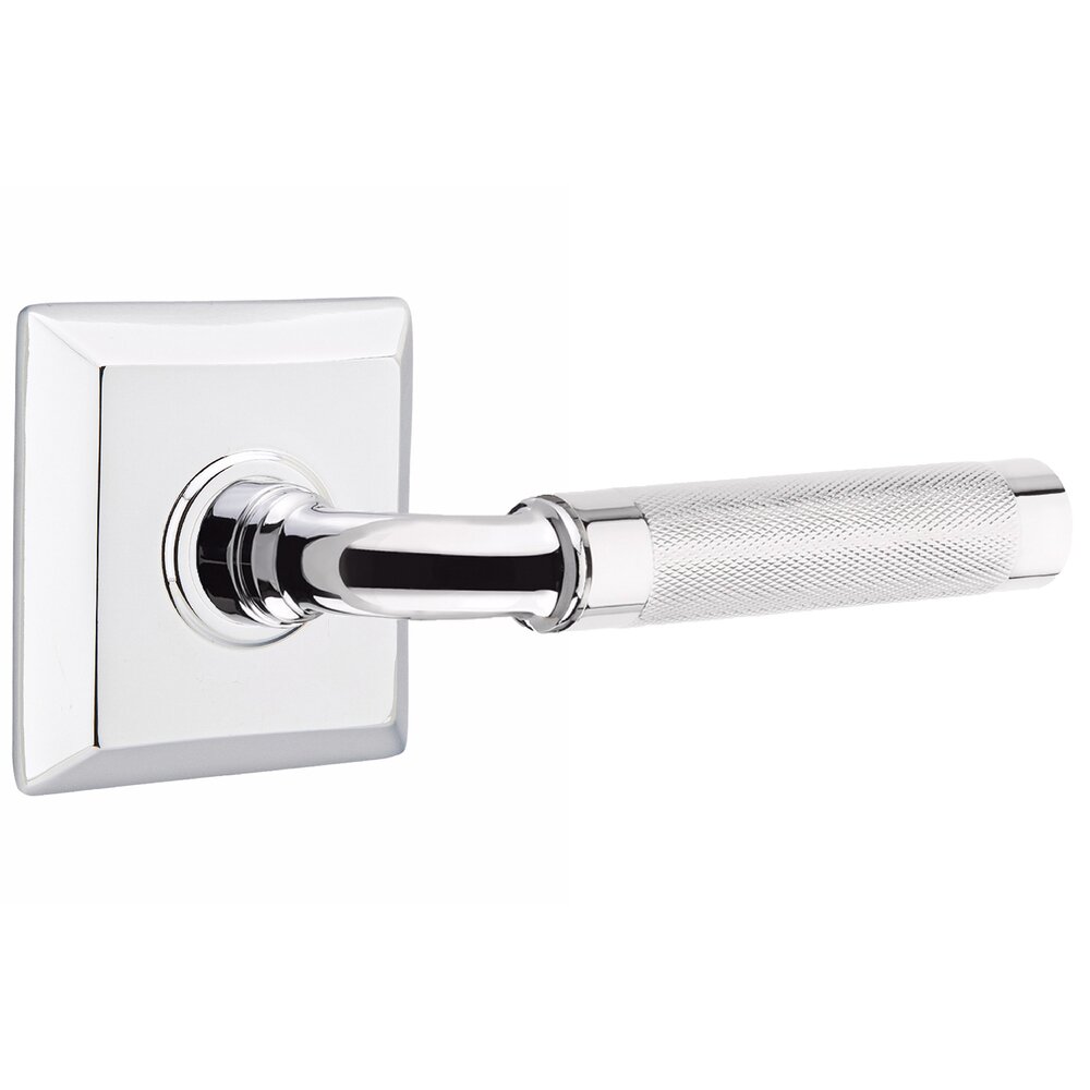 Emtek Privacy Knurled Right Handed Lever with R-Bar Stem and Quincy Rose in Polished Chrome