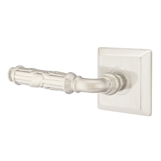 Emtek Privacy Left Handed Ribbon & Reed Lever With Quincy Rose in Satin Nickel