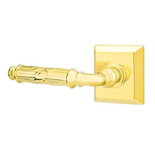 Emtek Privacy Left Handed Ribbon & Reed Lever With Quincy Rose in Unlacquered Brass