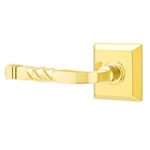 Emtek Privacy Left Handed Sante Fe Lever With Quincy Rose in Unlacquered Brass
