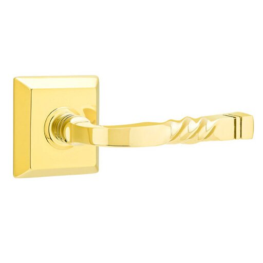 Emtek Privacy Right Handed Sante Fe Lever With Quincy Rose in Polished Brass
