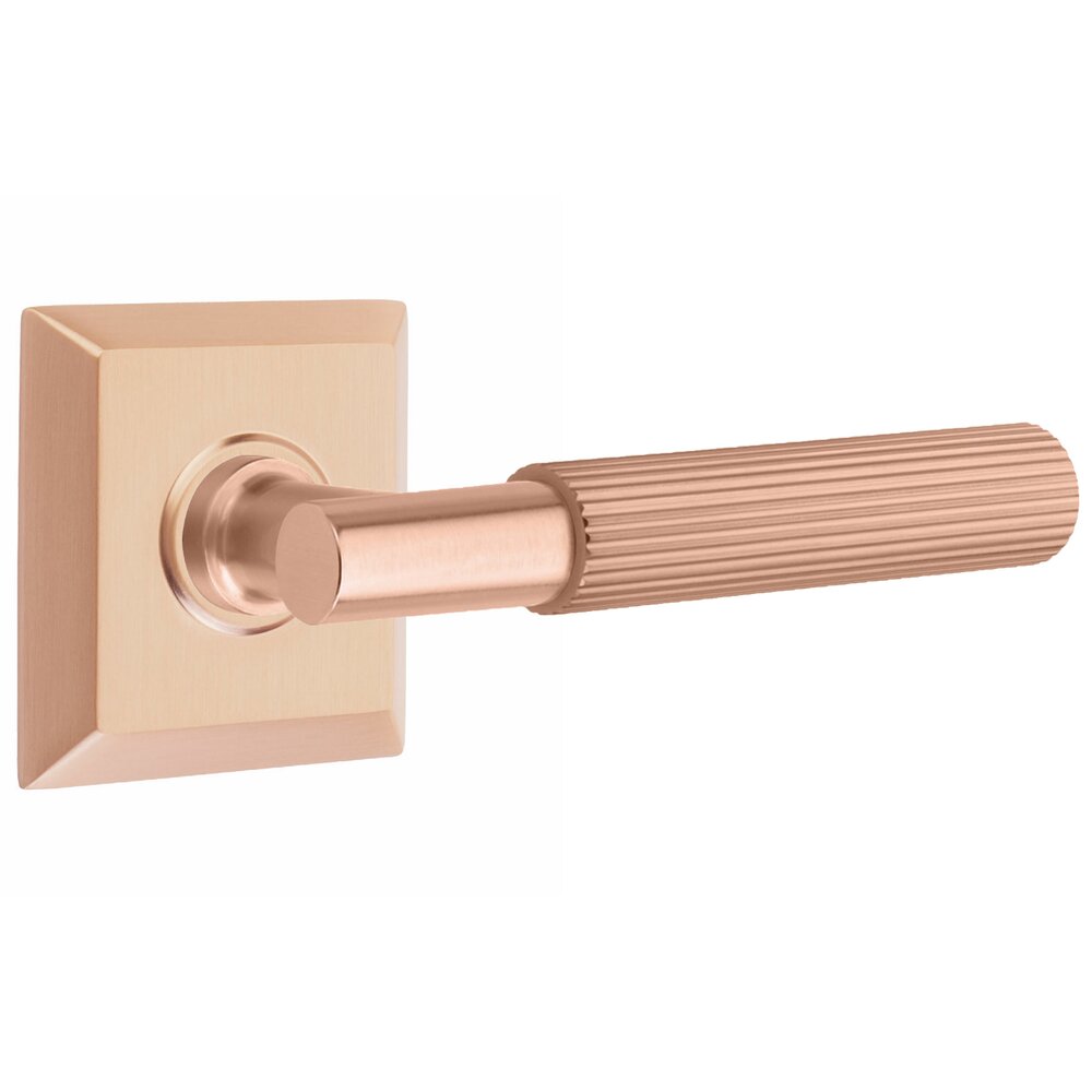 Emtek Privacy Straight Knurled Right Handed Lever With T-Bar Stem And Quincy Rose In Satin Rose Gold