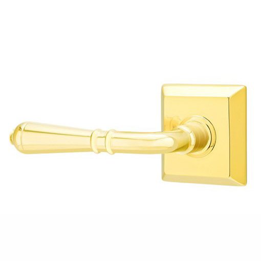Emtek Privacy Left Handed Turino Door Lever With Quincy Rose in Unlacquered Brass