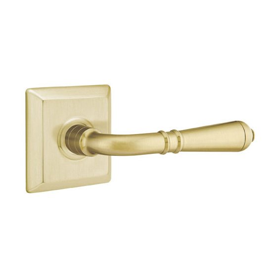 Emtek Privacy Right Handed Turino Door Lever With Quincy Rose in Satin Brass