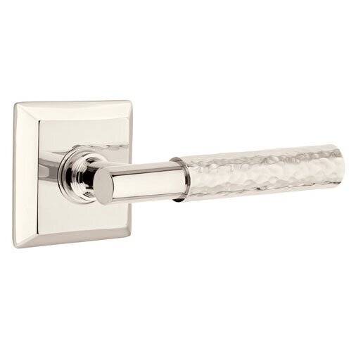 Emtek Passage Hammered Right Handed Lever with T-Bar Stem and Quincy Rose in Polished Nickel