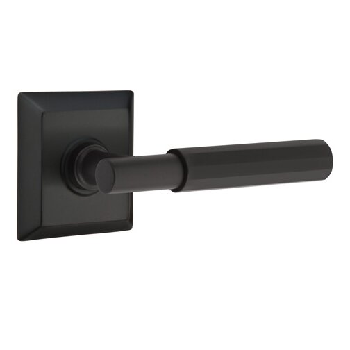 Emtek Privacy Faceted Right Handed Lever with T-Bar Stem and Quincy Rose in Flat Black