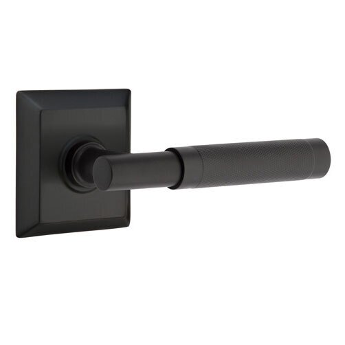 Emtek Privacy Knurled Right Handed Lever with T-Bar Stem and Quincy Rose in Flat Black