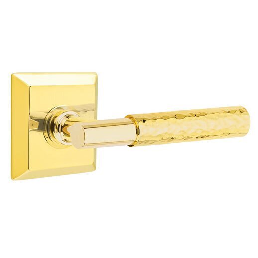Emtek Single Dummy Hammered Lever with T-Bar Stem and Quincy Rose in Unlacquered Brass