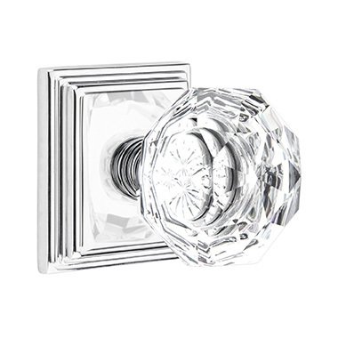 Emtek Diamond Privacy Door Knob and Wilshire Rose with Concealed Screws in Polished Chrome