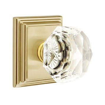 Emtek Diamond Privacy Door Knob and Wilshire Rose with Concealed Screws in Satin Brass