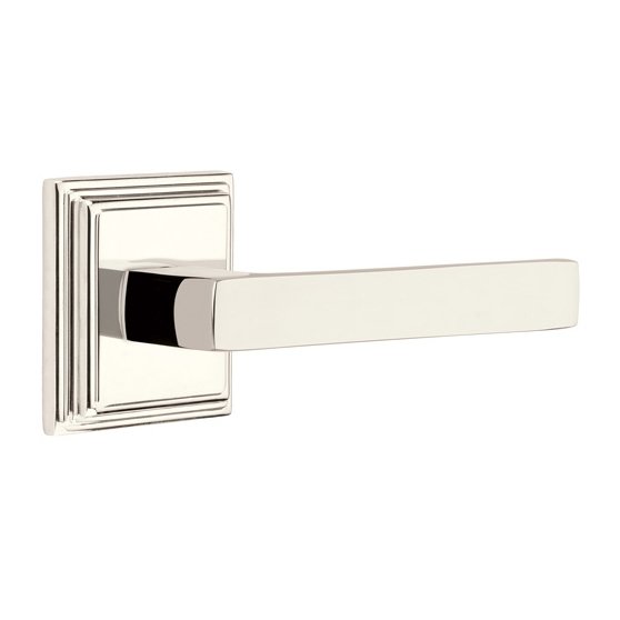 Emtek Privacy Dumont Right Handed Lever and Wilshire Rose in Polished Nickel with Concealed Screws