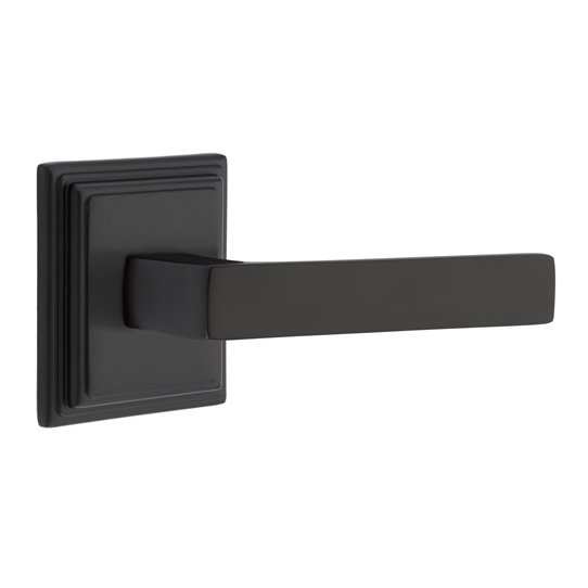 Emtek Privacy Dumont Right Handed Lever and Wilshire Rose in Flat Black with Concealed Screws