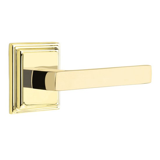 Emtek Privacy Dumont Right Handed Lever with Wilshire Rose and Concealed Screws in Unlacquered Brass