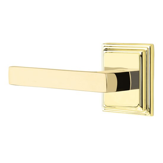 Emtek Privacy Dumont Left Handed Lever with Wilshire Rose and Concealed Screws in Unlacquered Brass