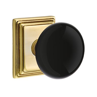 Emtek Privacy Ebony Knob And Wilshire Rosette With Concealed Screws in French Antique Brass
