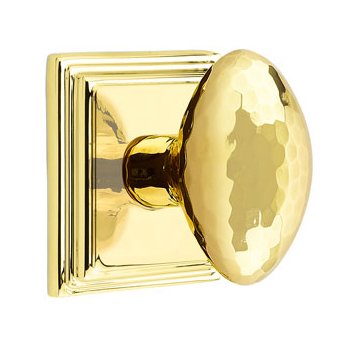 Emtek Privacy Modern Hammered Egg Door Knob with Wilshire Rose in Unlacquered Brass