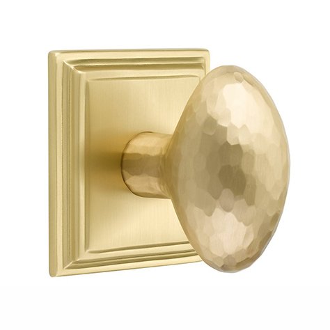 Emtek Privacy Modern Hammered Egg Door Knob with Wilshire Rose in Satin Brass