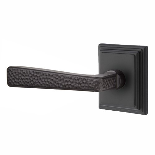 Emtek Left Handed Privacy Hammered Door Lever with Wilshire Rose in Flat Black
