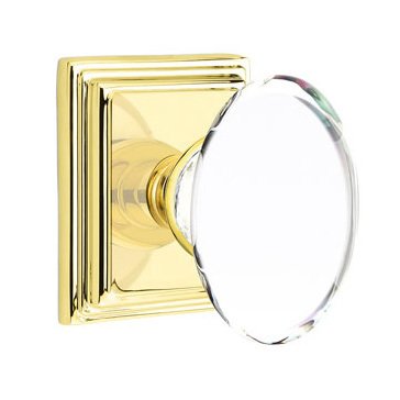 Emtek Hampton Privacy Door Knob with Wilshire Rose in Unlacquered Brass