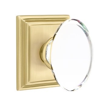 Emtek Hampton Privacy Door Knob with Wilshire Rose in Satin Brass