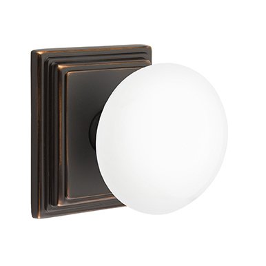 Emtek Privacy Ice White Knob And Wilshire Rosette With Concealed Screws in Oil Rubbed Bronze