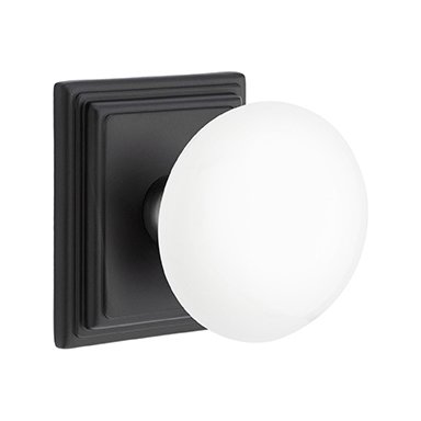 Emtek Privacy Ice White Knob And Wilshire Rosette With Concealed Screws in Flat Black